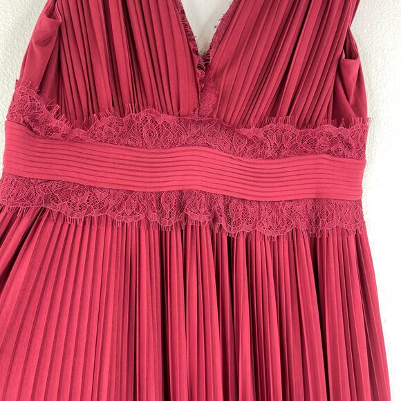 ASOS Maroon Pleated Lace Empire Waist Maxi Dress Women's Size 8 Wedding Bridal - Picture 2 of 13